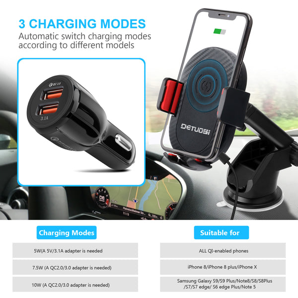 10W Wireless Car Charger, Car Phone mount, Qi car charger - GEARWHO