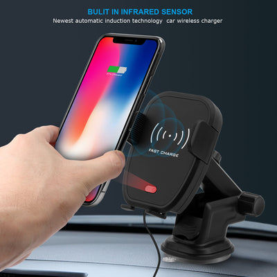 Qi certificated, Automatic Infrared Car Wireless Charger, 10W/7.5W/5W fast charging for all enabled device with QC3.0 adapter