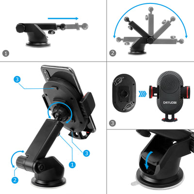 10W Wireless Car Charger, Qi Car Phone Mount, Fast Charge for Samsung Phone, iPhone XS and all enable device